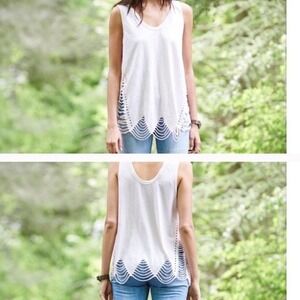 Pepin Distressed Tank Top Womens Small Pink Shredded Hem Slub Cotton Grunge Edgy